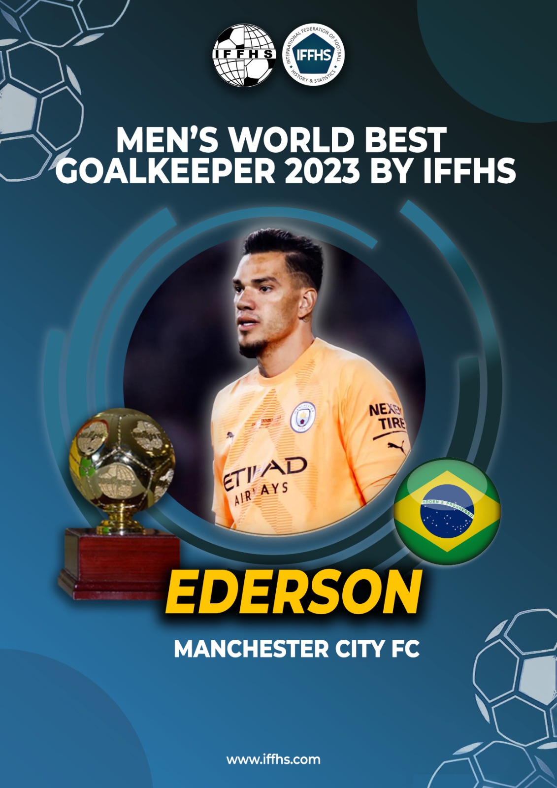埃德森获评IFFHS年度最佳门将，他是第二位获此殊荣的巴西门将