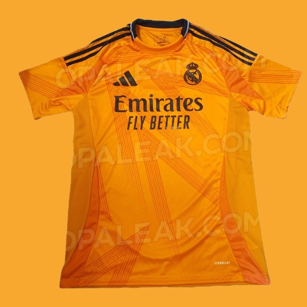 皇马新赛季客场球衣曝光：采用亮橙色以及黑色的颜色设计