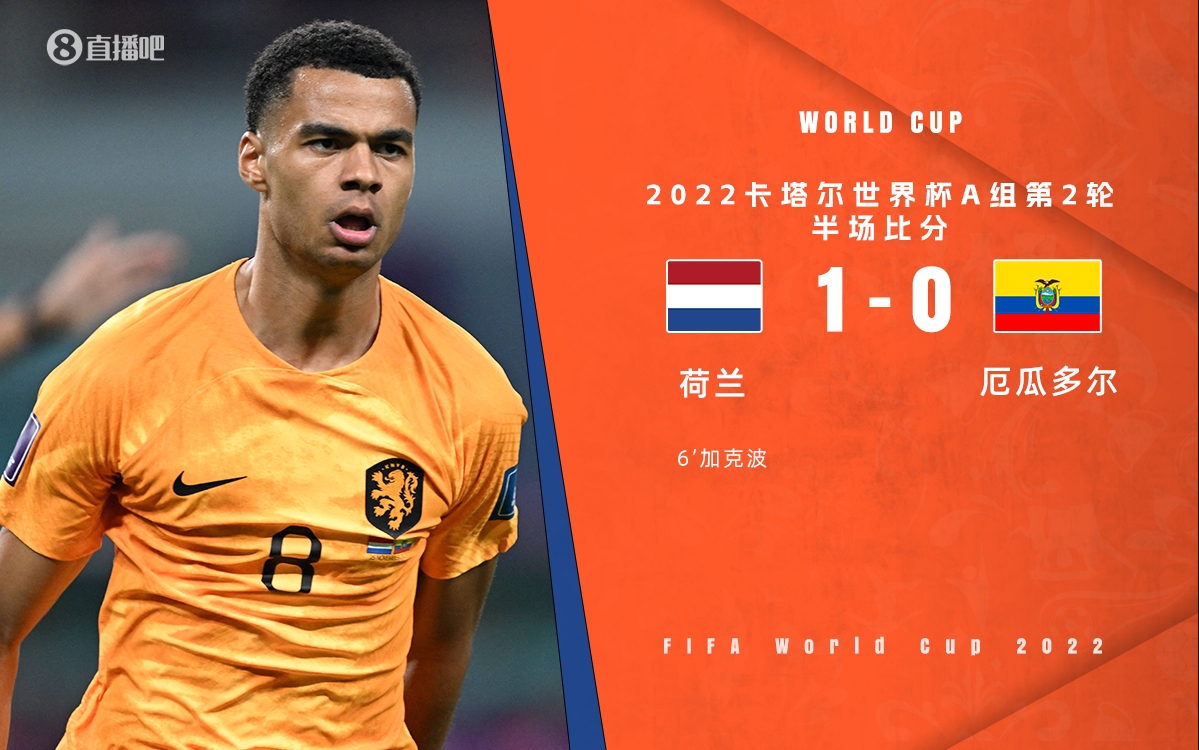 半场-加克波世界波埃斯图皮南进球被吹 荷兰1-0厄瓜多尔