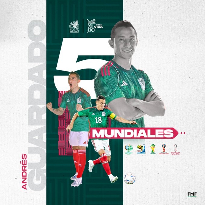 紧随梅罗，墨西哥队长瓜尔达多第5次参加世界杯