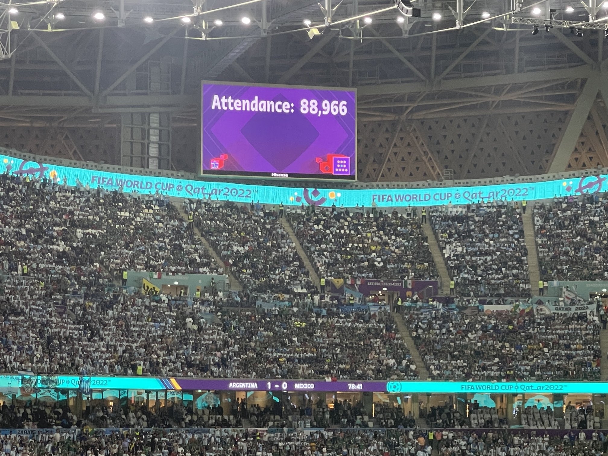 座无虚席！88966名球迷现场观战阿根廷vs墨西哥