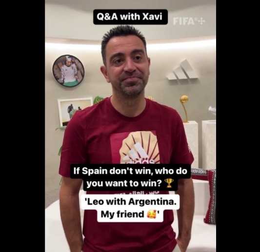 FIFA官方晒哈维问答视频：若西班牙无法夺冠，会支持梅西和阿根廷
