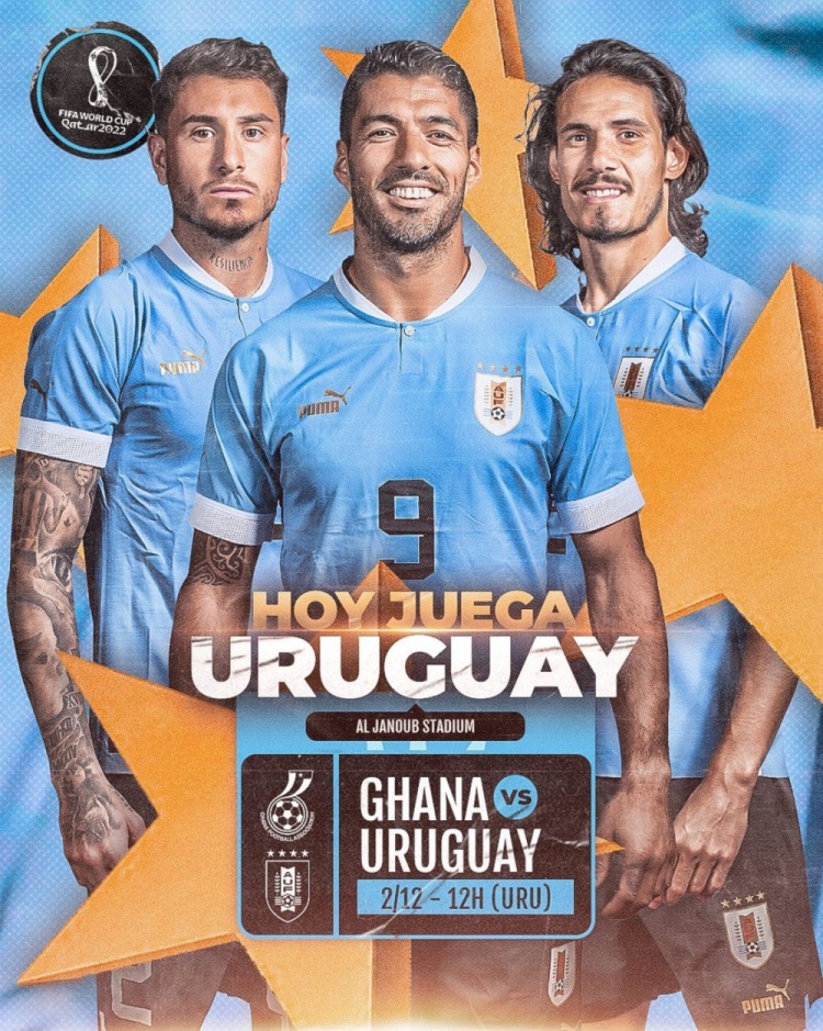 乌拉圭发布对阵加纳海报：苏亚雷斯、卡瓦尼、吉梅内斯出镜