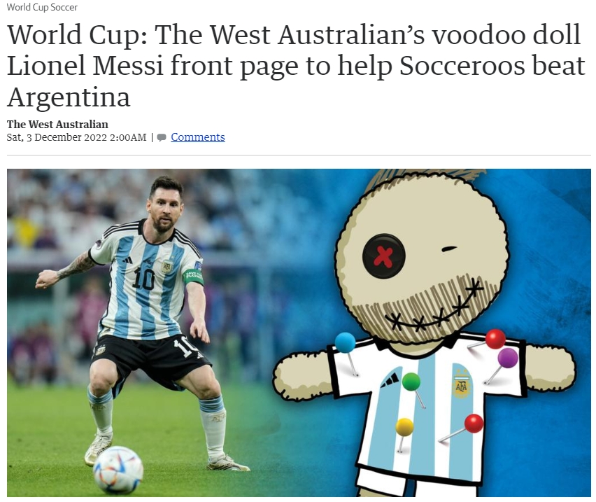 启用巫术，澳媒头版头条呼吁球迷一起用针扎梅西的纸娃娃