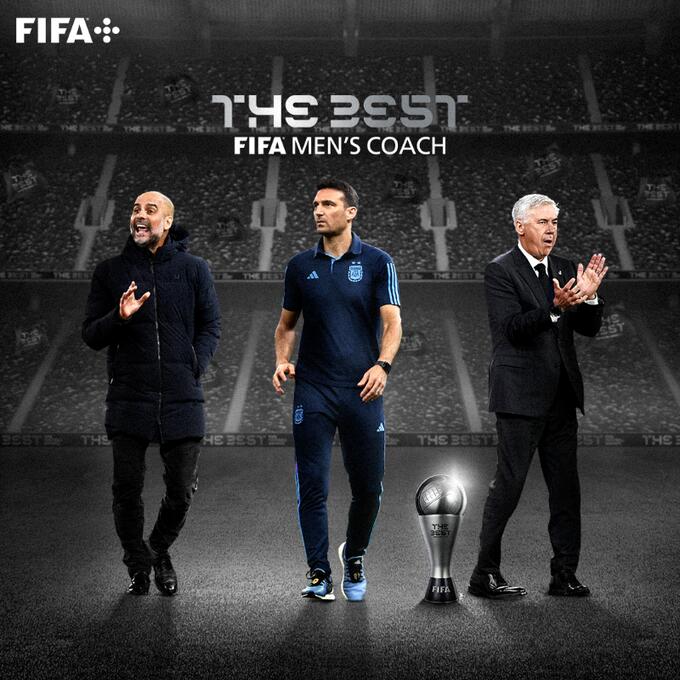 FIFA年度最佳主帅三人候选：瓜迪奥拉、斯卡洛尼、安切洛蒂