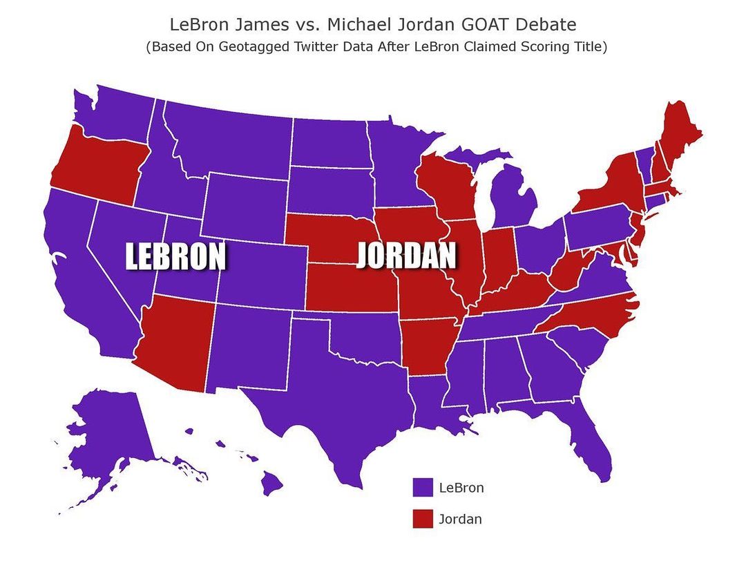 詹姆斯加冕得分王后：有29个州的球迷认为LBJ是历史最佳 远超乔丹