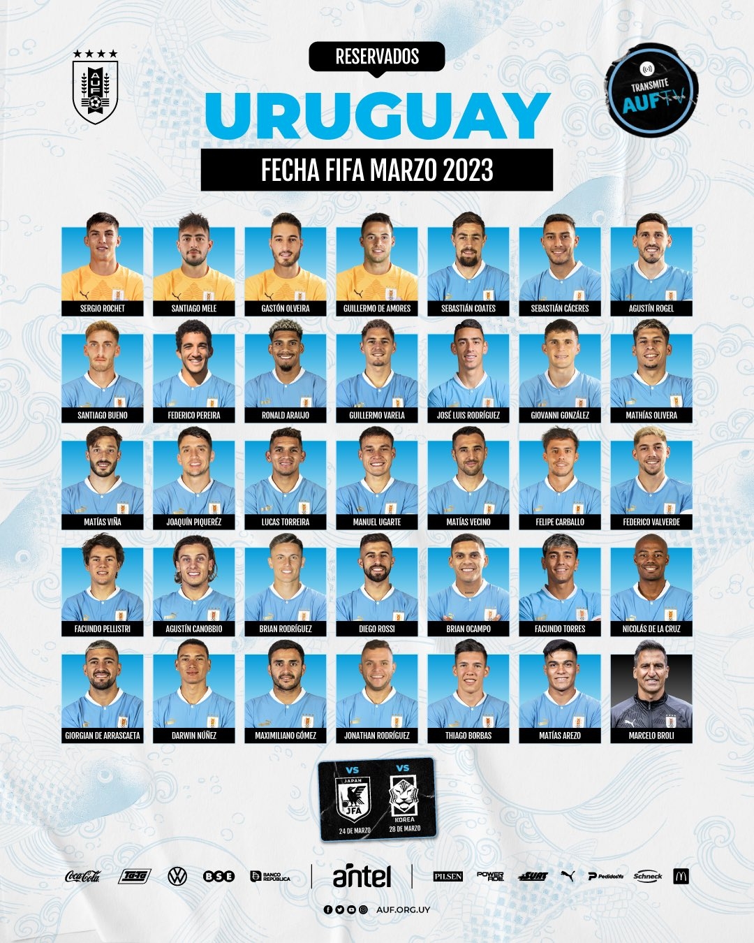 乌拉圭公布新一期国家队大名单：努涅斯、阿劳霍在内，苏牙未入选