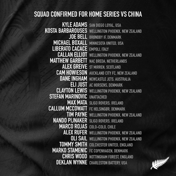 新西兰公布对中国友谊赛大名单：英超前锋克里斯-伍德领衔