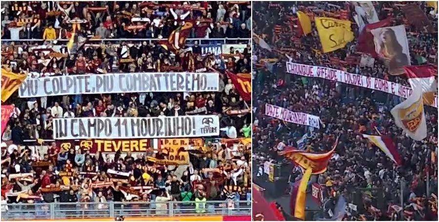 罗马球迷打出标语支持穆帅：谁捍卫罗马的颜色，谁就是我们的盟友