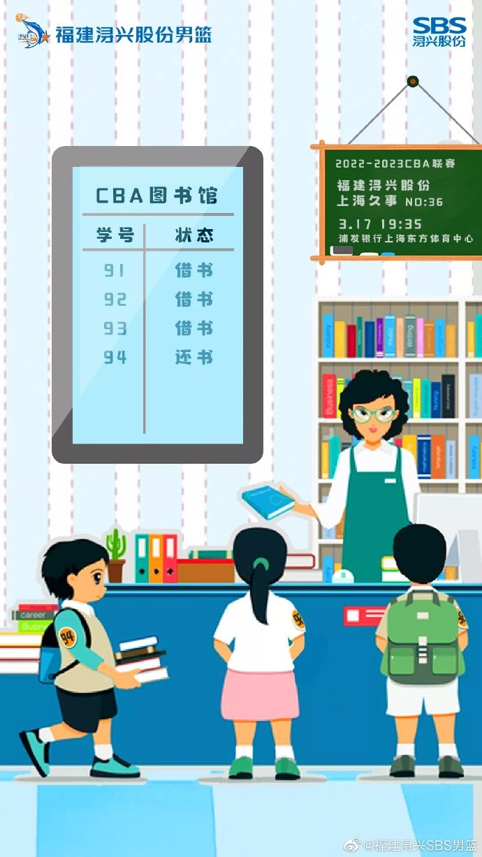 福建男篮发布对阵上海队的预热海报：94号同学来还书
