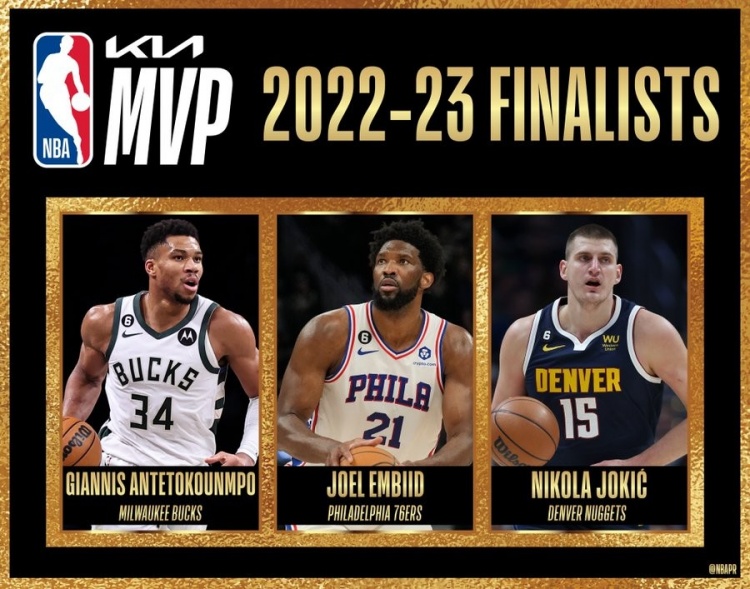 本赛季MVP最终候选人：恩比德、约基奇、字母哥