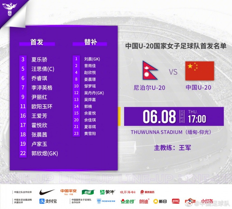 U20女足亚预赛中国vs尼泊尔首发：欧阳玉环领衔，汪思倩任队长