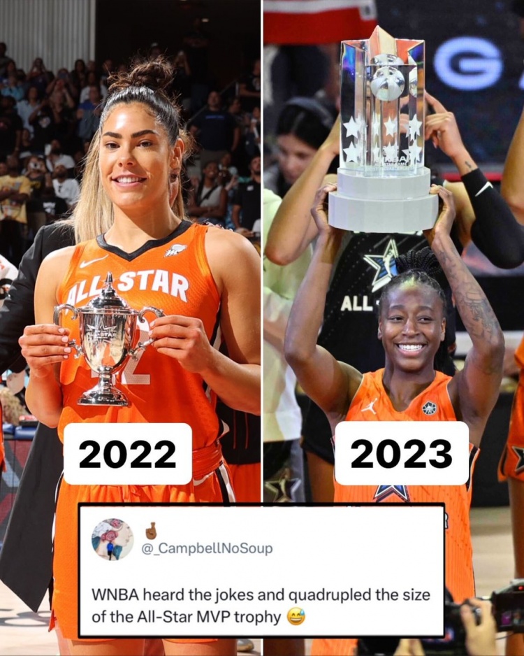 美媒晒今昔WNBA全明星MVP奖杯对比：今年的奖杯实现了飞跃