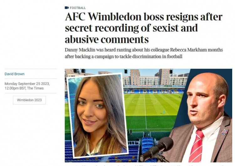 泰晤士：英乙俱乐部总经理多次辱骂歧视员工，录音曝光后离职