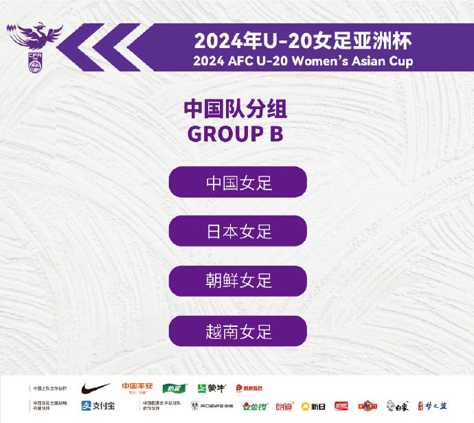 女足亚青赛中国与日本、朝鲜、越南同组，赛事前4名将参加世青赛