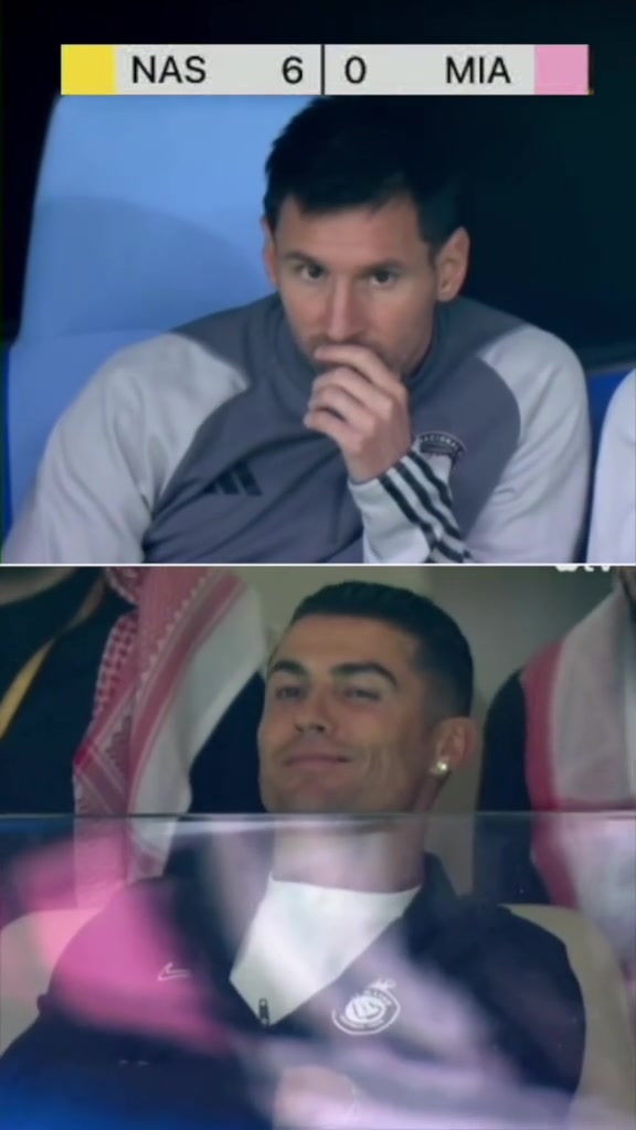 队友有点差距，当梅西和C罗望向比分牌时的不同表情