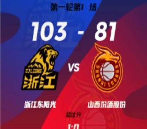 CBA季后赛广厦男篮主场103-81轻取山西男篮 胡金秋28分12篮板孙铭徽25+8