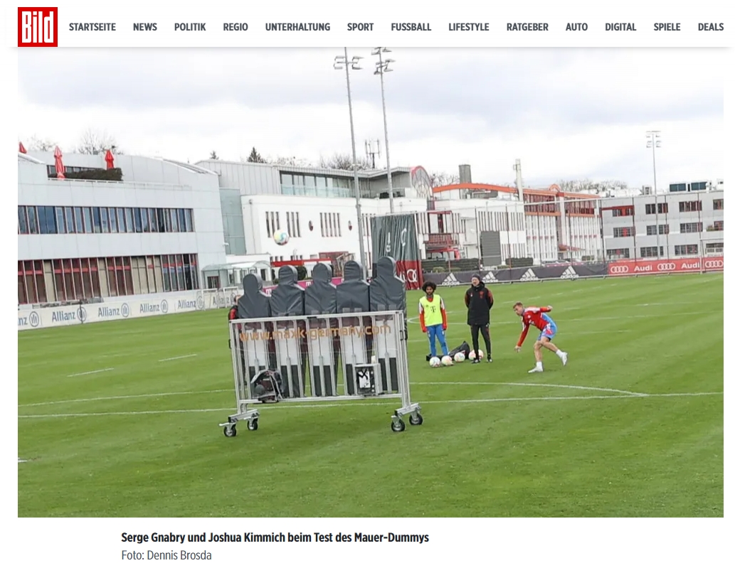 图片报：拜仁引进电子人墙设备，其可模拟真实球员的跳跃动作