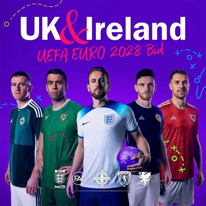 英足总官方：英国和爱尔兰联合申办2028年欧洲杯的最终申请已提交