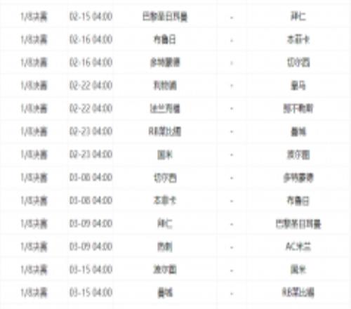 欧冠16强对阵赛程时间表 姆巴佩复出战拜仁 利物浦欲复仇皇马
