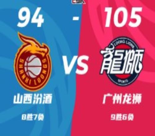 CBA联赛战况山西男篮94-105广州男篮 崔永熙缺阵陈盈骏30分